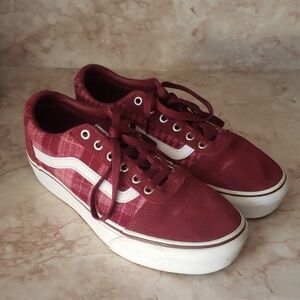Vans Red Wine Suede Women's Plataform Loafers Shoes Size 10